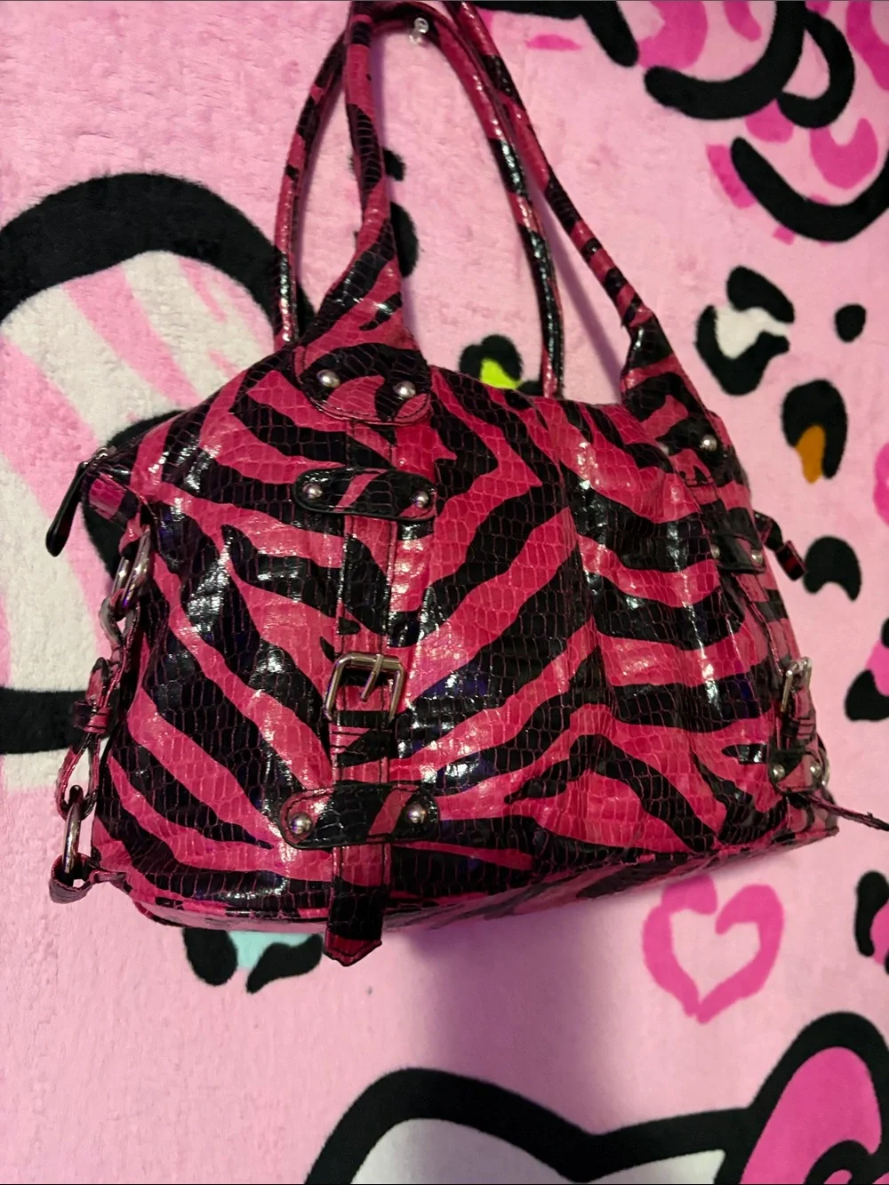 Pink and Black Zebra Print Shoulder Bag